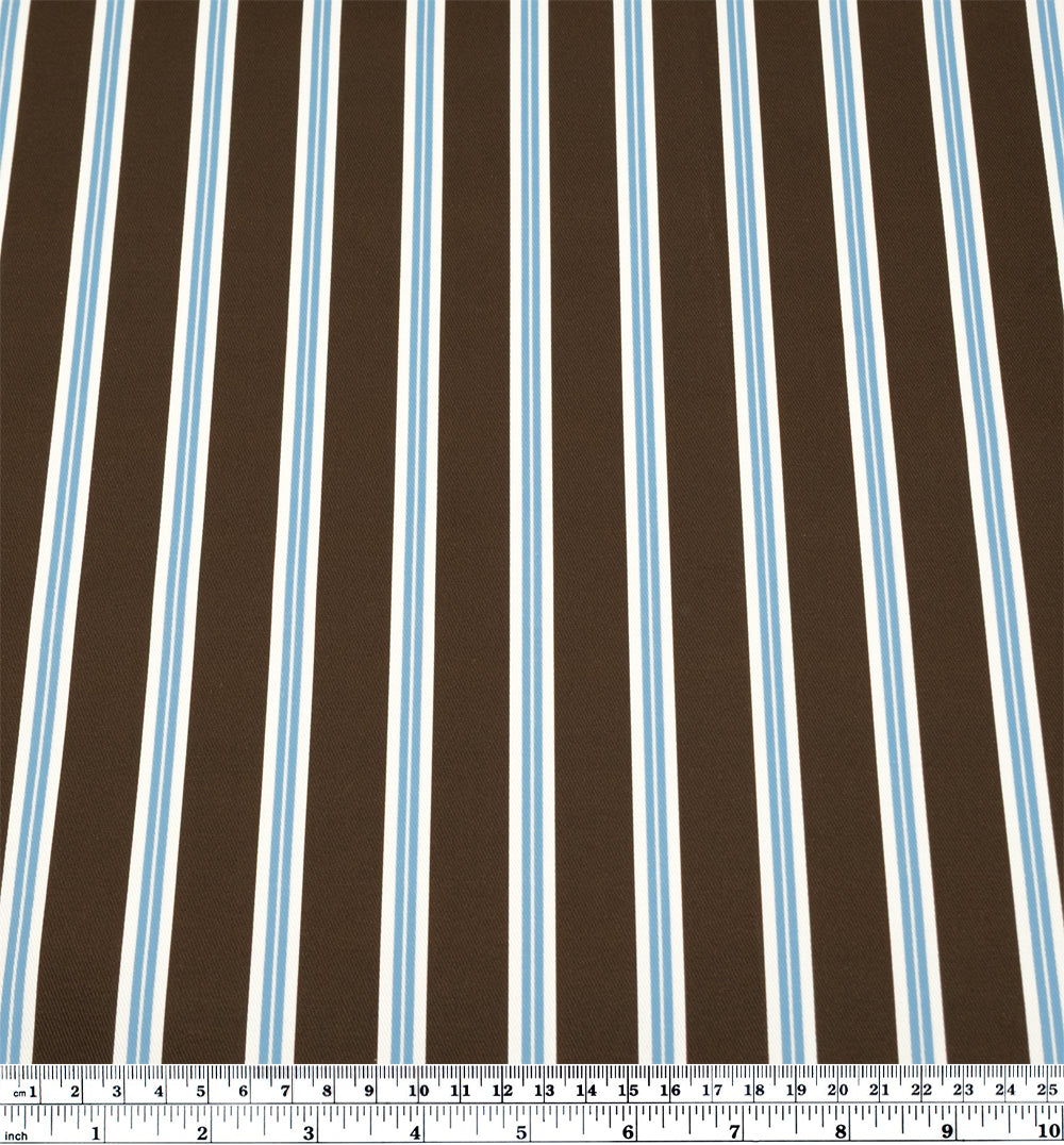 Bistro Stripe Printed Cotton Twill - Russet/Waterfall | Blackbird Fabrics