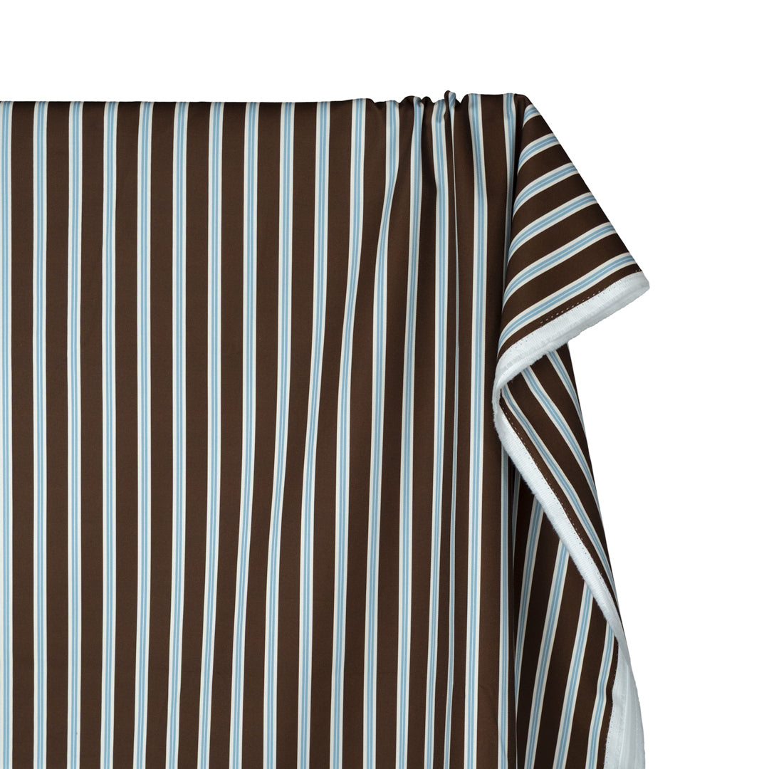 Bistro Stripe Printed Cotton Twill - Russet/Waterfall | Blackbird Fabrics