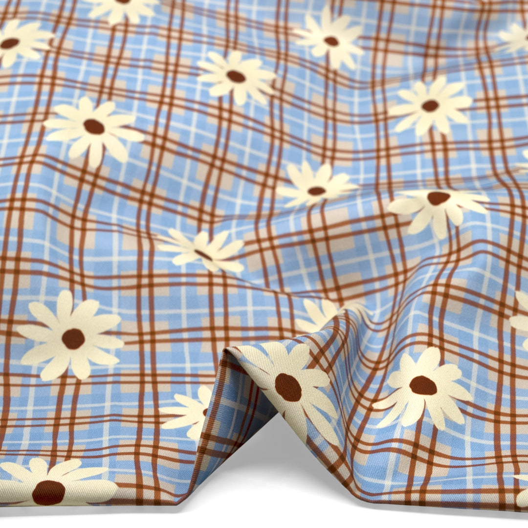 Spring Fling Printed Cotton Twill - Parchment/Baby Blue | Blackbird Fabrics