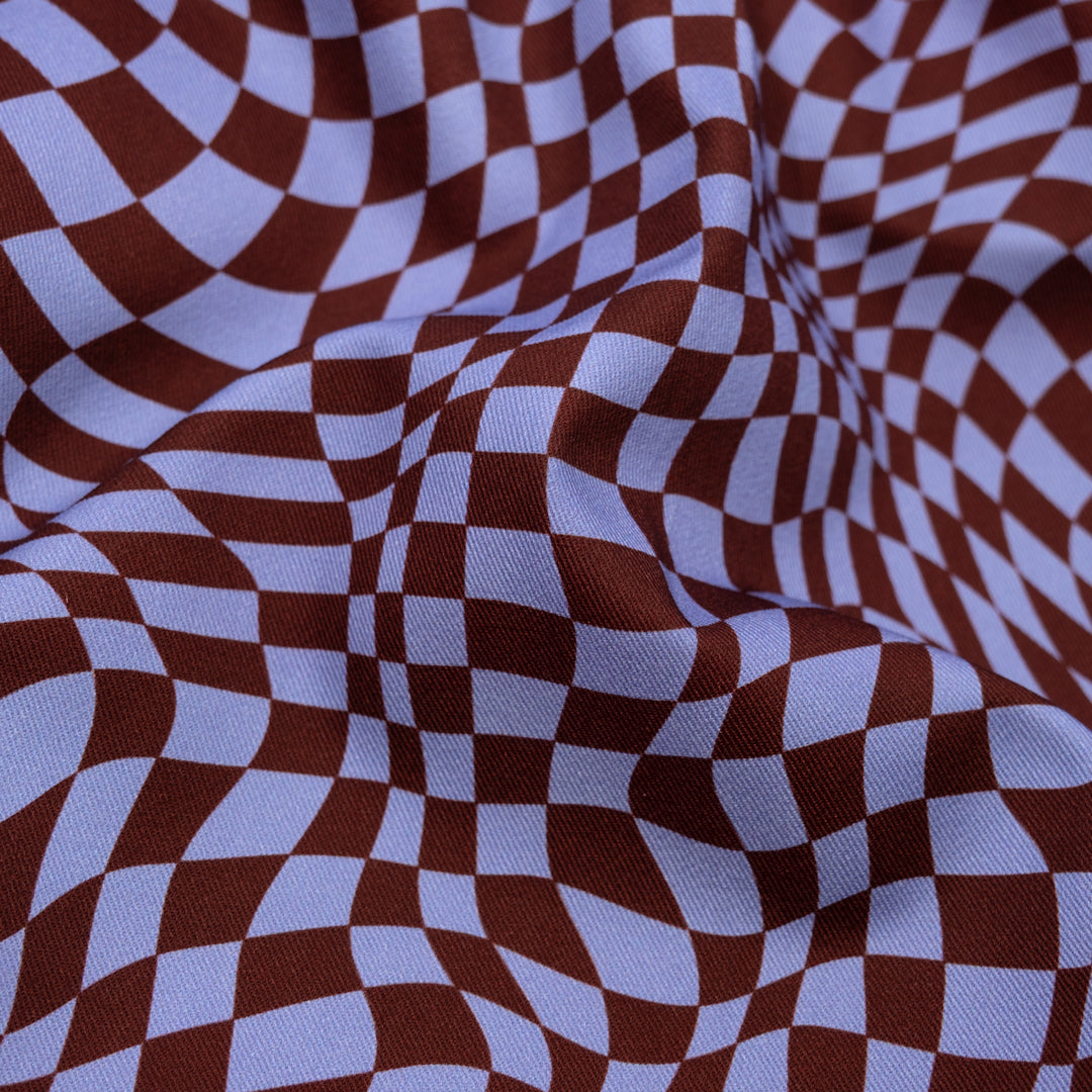 Magic Eye Printed Cotton Twill - Bluebell/Burgundy | Blackbird Fabrics