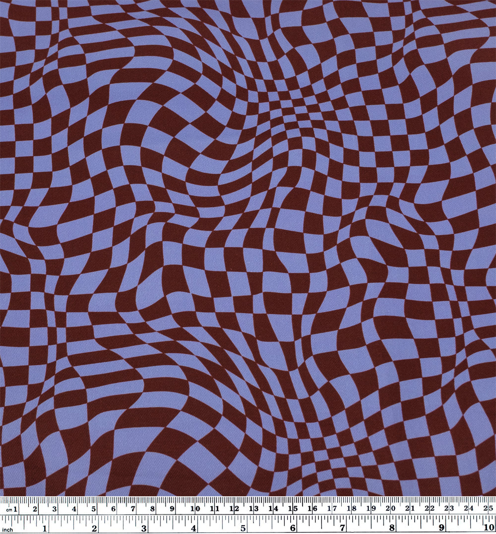 Magic Eye Printed Cotton Twill - Bluebell/Burgundy | Blackbird Fabrics