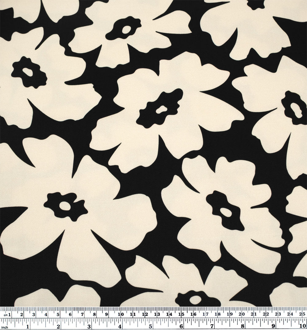 Poppy Field Printed Cotton Twill - Black/Ivory | Blackbird Fabrics