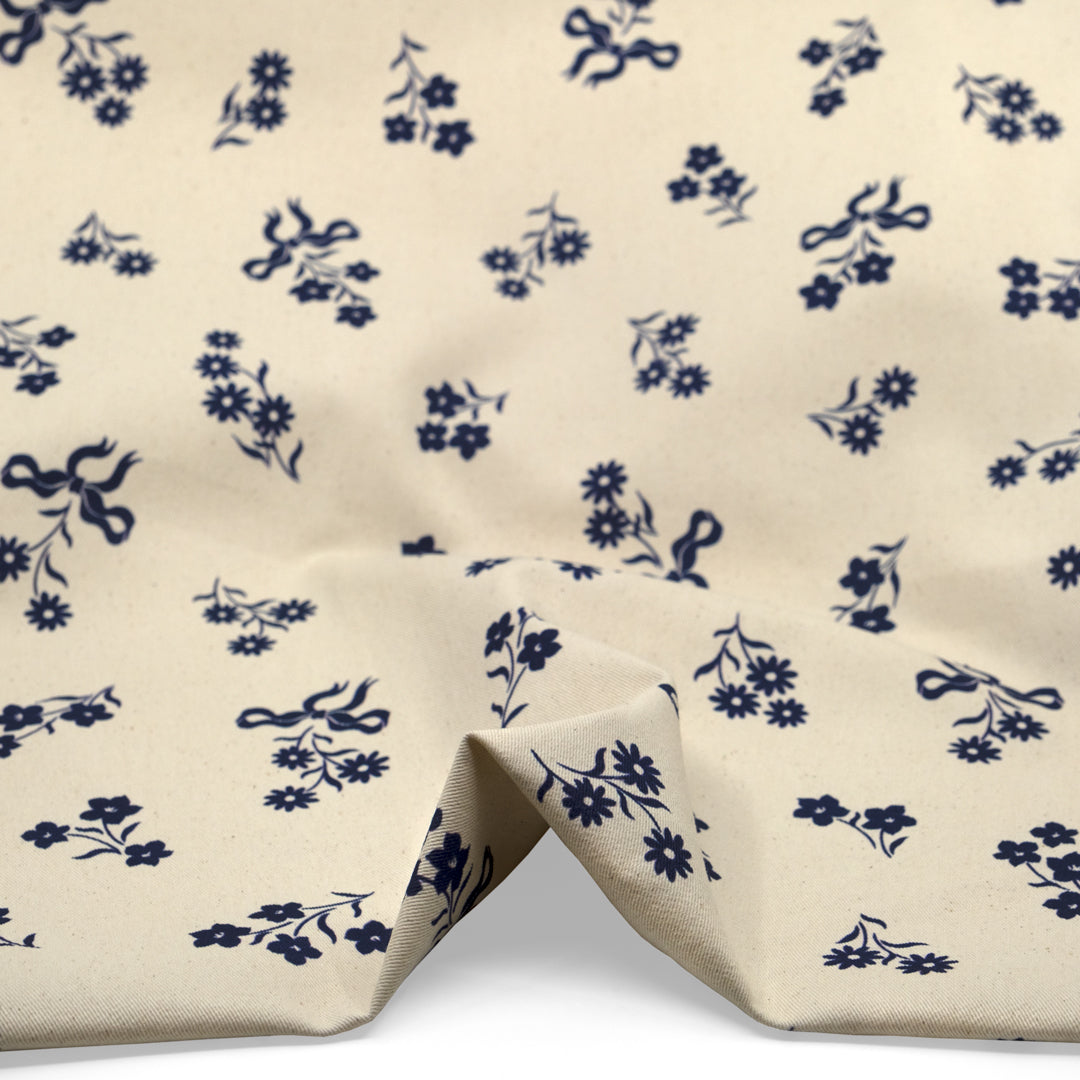 Darling Printed Cotton Twill - Natural/Navy | Blackbird Fabrics