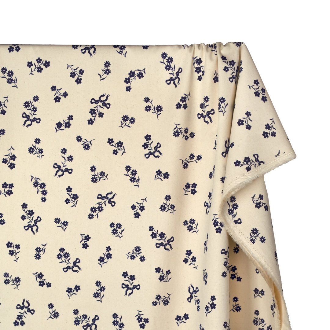 Darling Printed Cotton Twill - Natural/Navy | Blackbird Fabrics