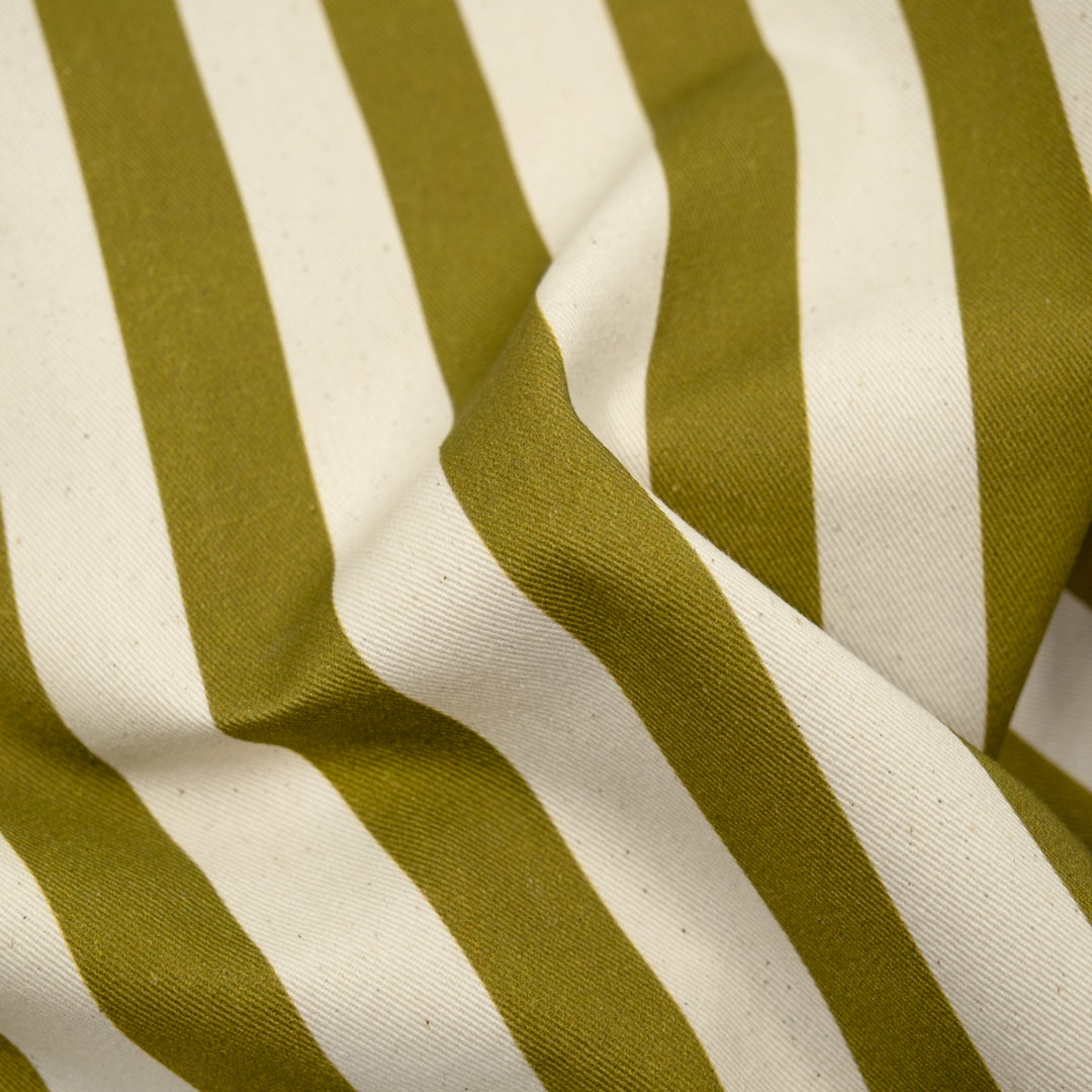 Vacation Stripe Printed Cotton Twill - Avocado/Natural | Blackbird Fabrics