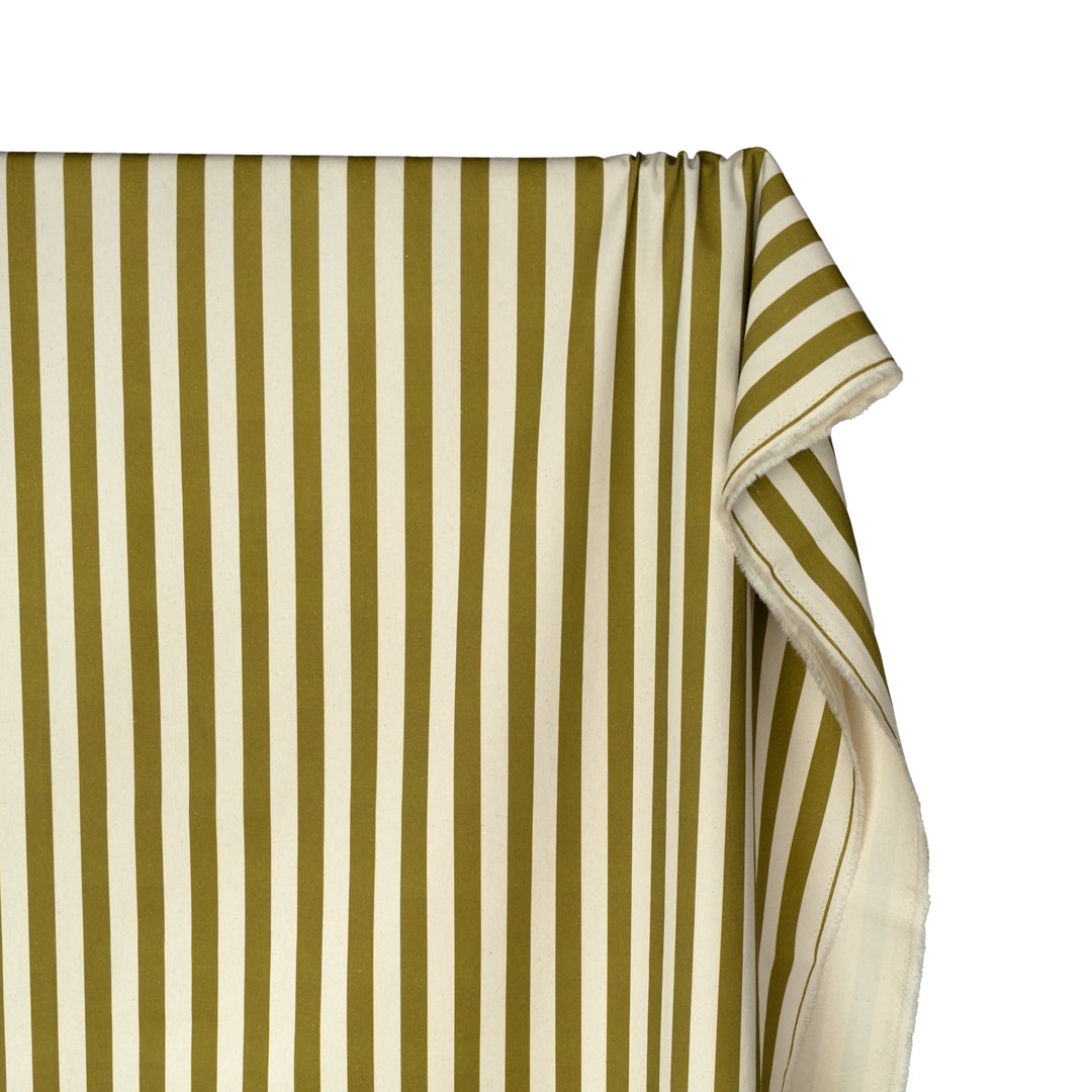 Vacation Stripe Printed Cotton Twill - Avocado/Natural | Blackbird Fabrics