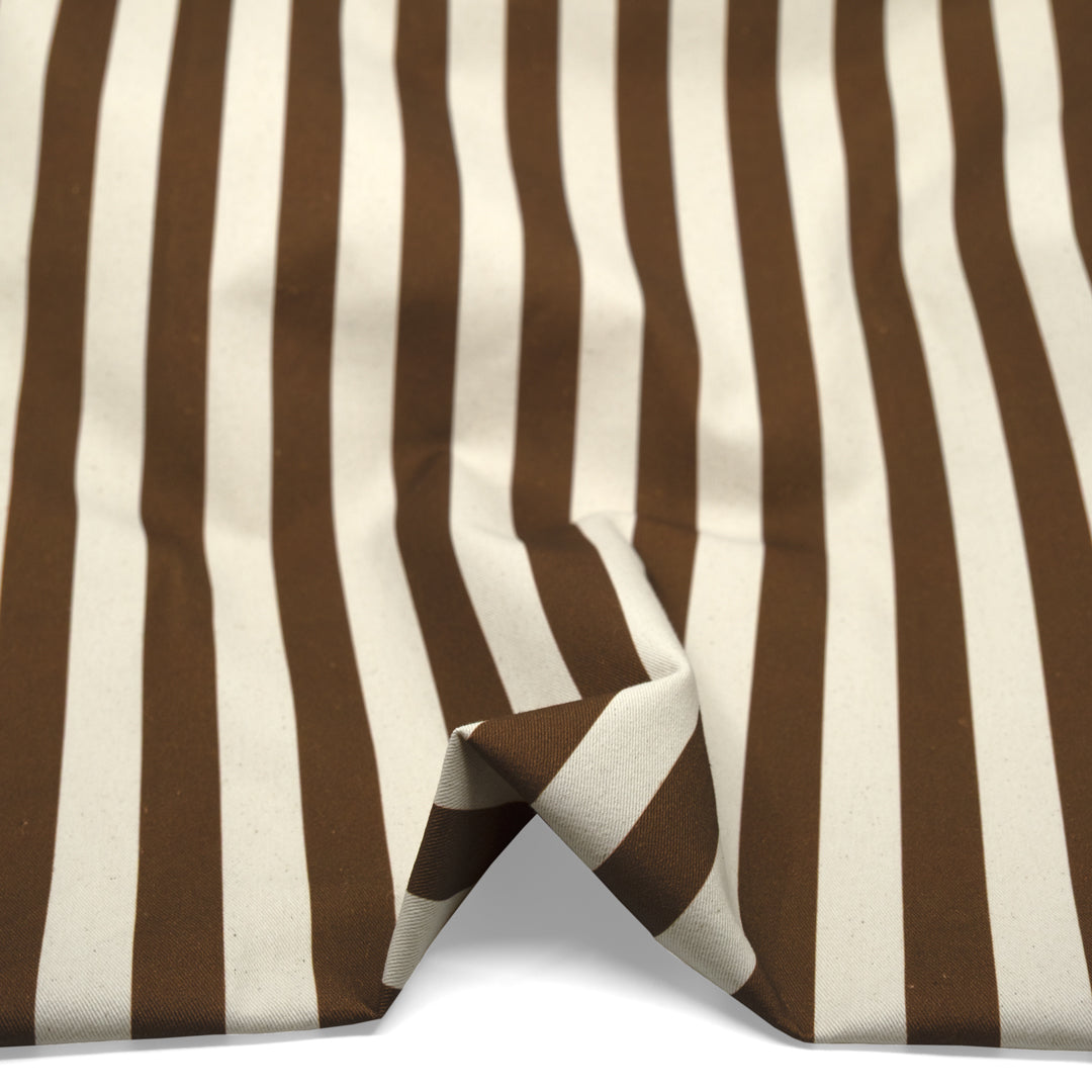 Vacation Stripe Printed Cotton Twill - Nutshell/Natural | Blackbird Fabrics