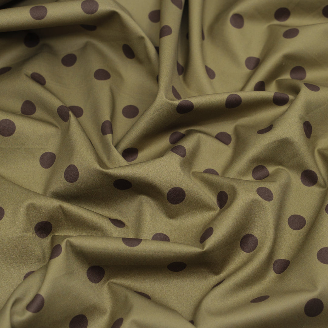 Big Dots Cotton Twill Shirting - Green Pea/Truffle | Blackbird Fabrics