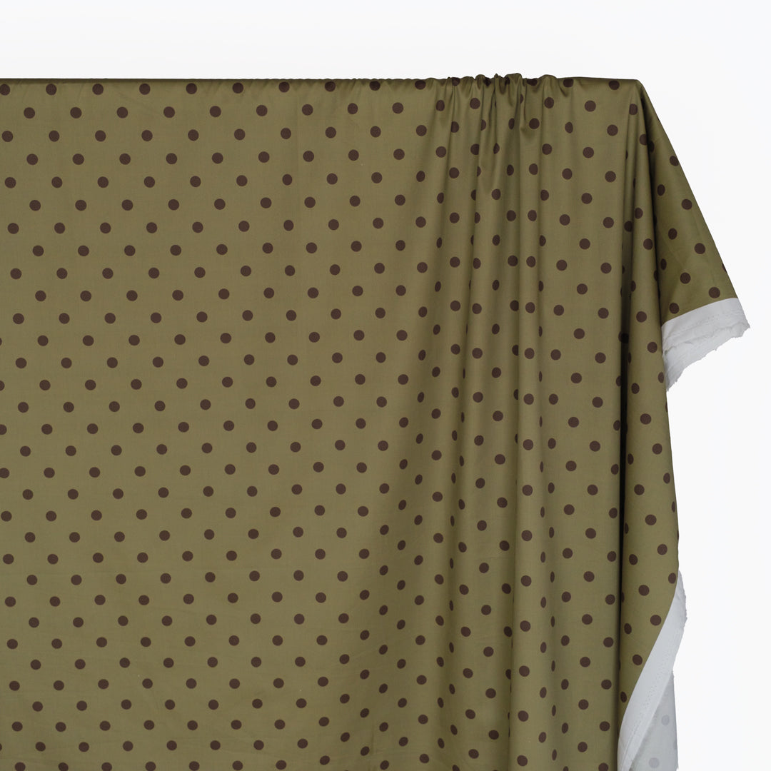 Big Dots Cotton Twill Shirting - Green Pea/Truffle | Blackbird Fabrics