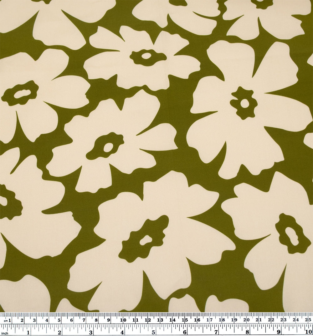 Poppy Field Cotton Twill Shirting - Basil/Ivory | Blackbird Fabrics