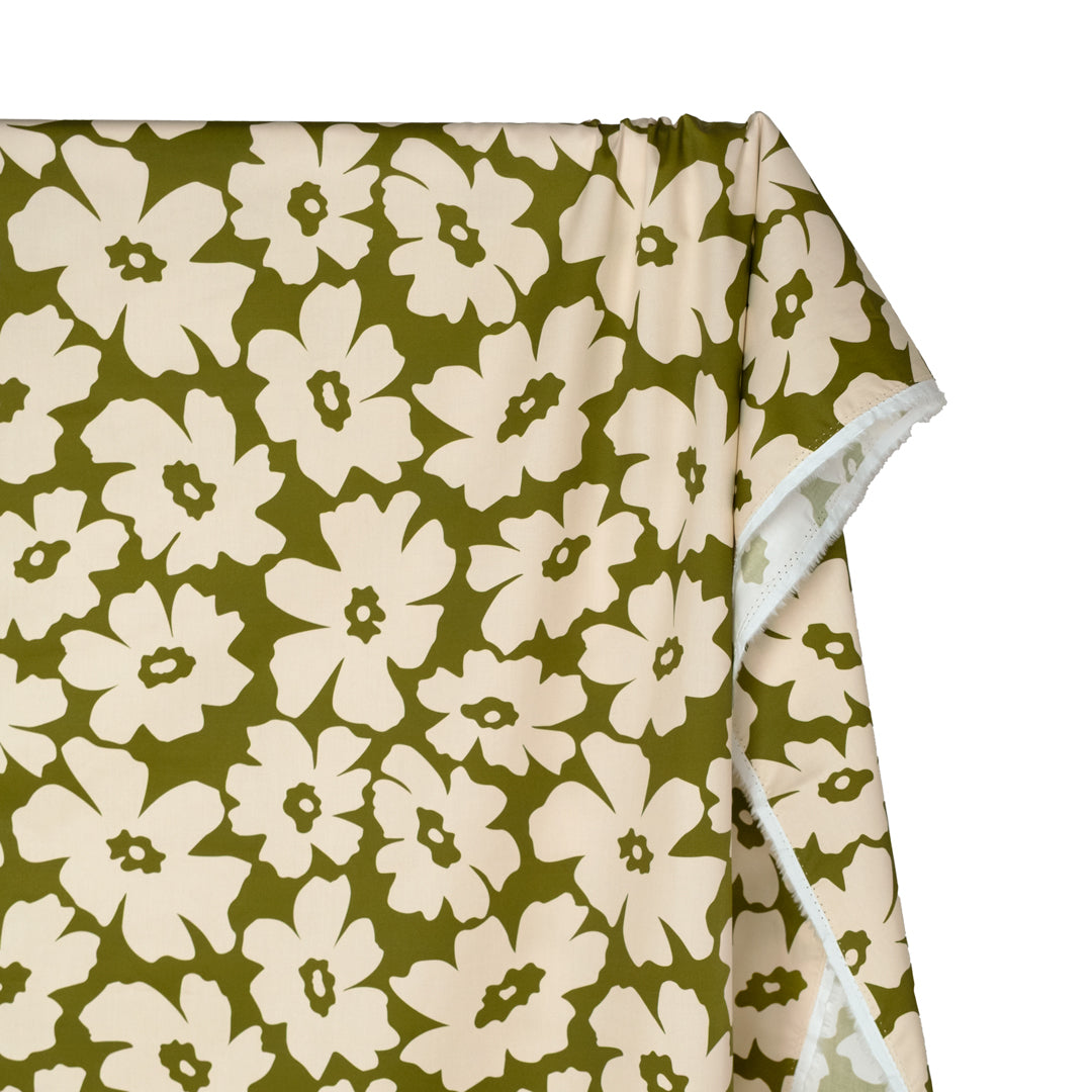 Poppy Field Cotton Twill Shirting - Basil/Ivory | Blackbird Fabrics
