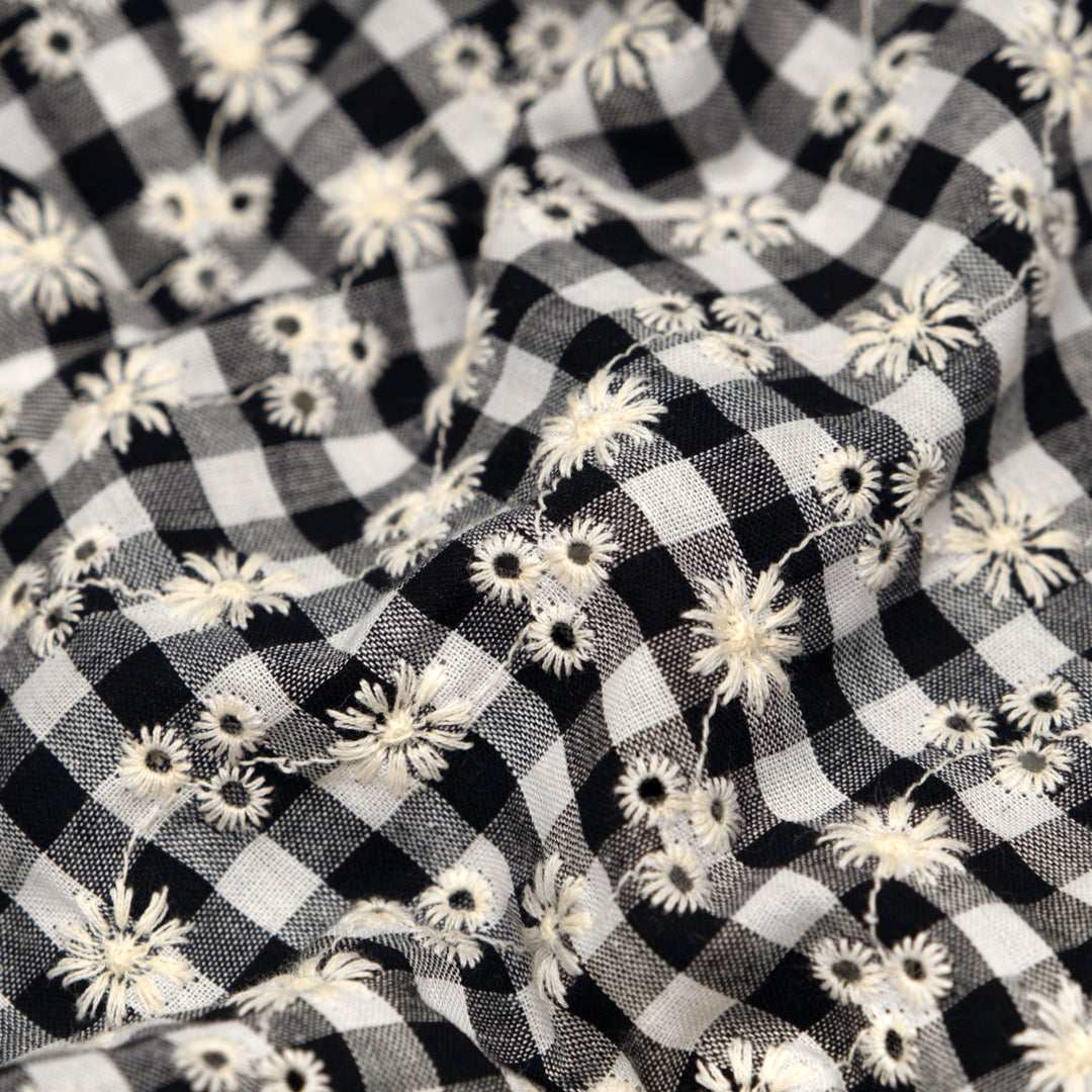 Garden Party Gingham Embroidered Eyelet - Black | Blackbird Fabrics