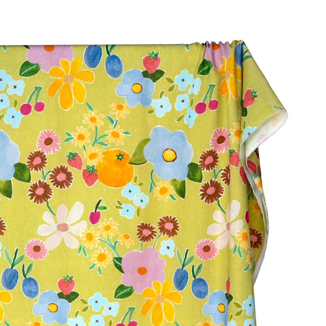 Fruity Floral Linen Viscose Blend - Peashoot/Multi | Blackbird Fabrics