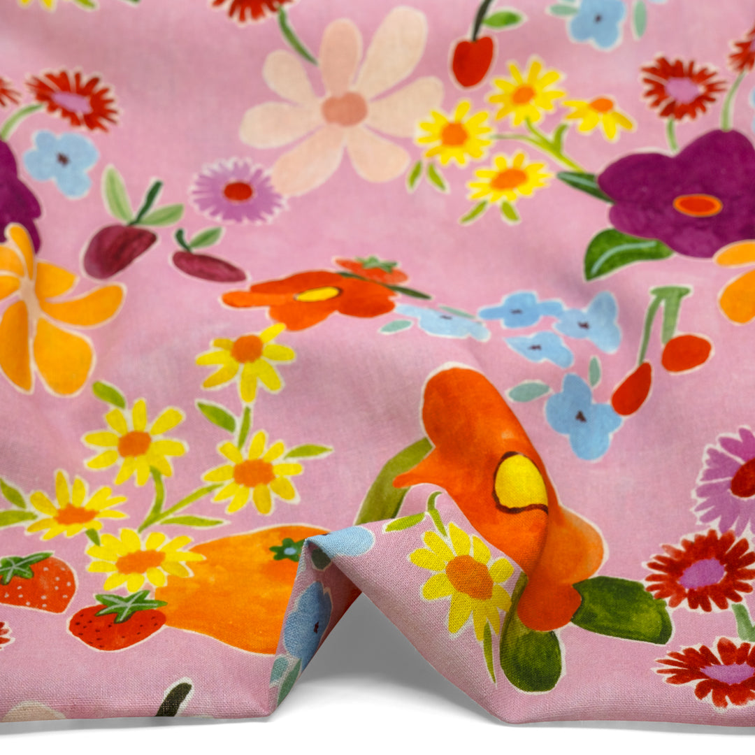 Fruity Floral Linen Viscose Blend - Peony/Multi | Blackbird Fabrics