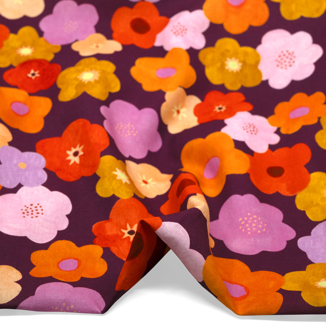Bubble Blooms Linen Viscose Blend - Fig/Multi | Blackbird Fabrics