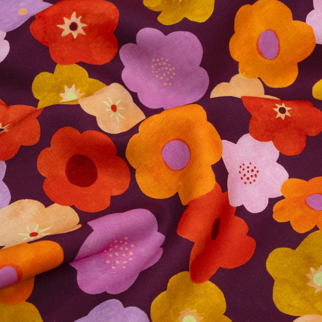Bubble Blooms Linen Viscose Blend - Fig/Multi | Blackbird Fabrics