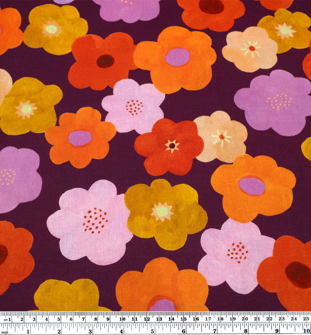 Bubble Blooms Linen Viscose Blend - Fig/Multi | Blackbird Fabrics