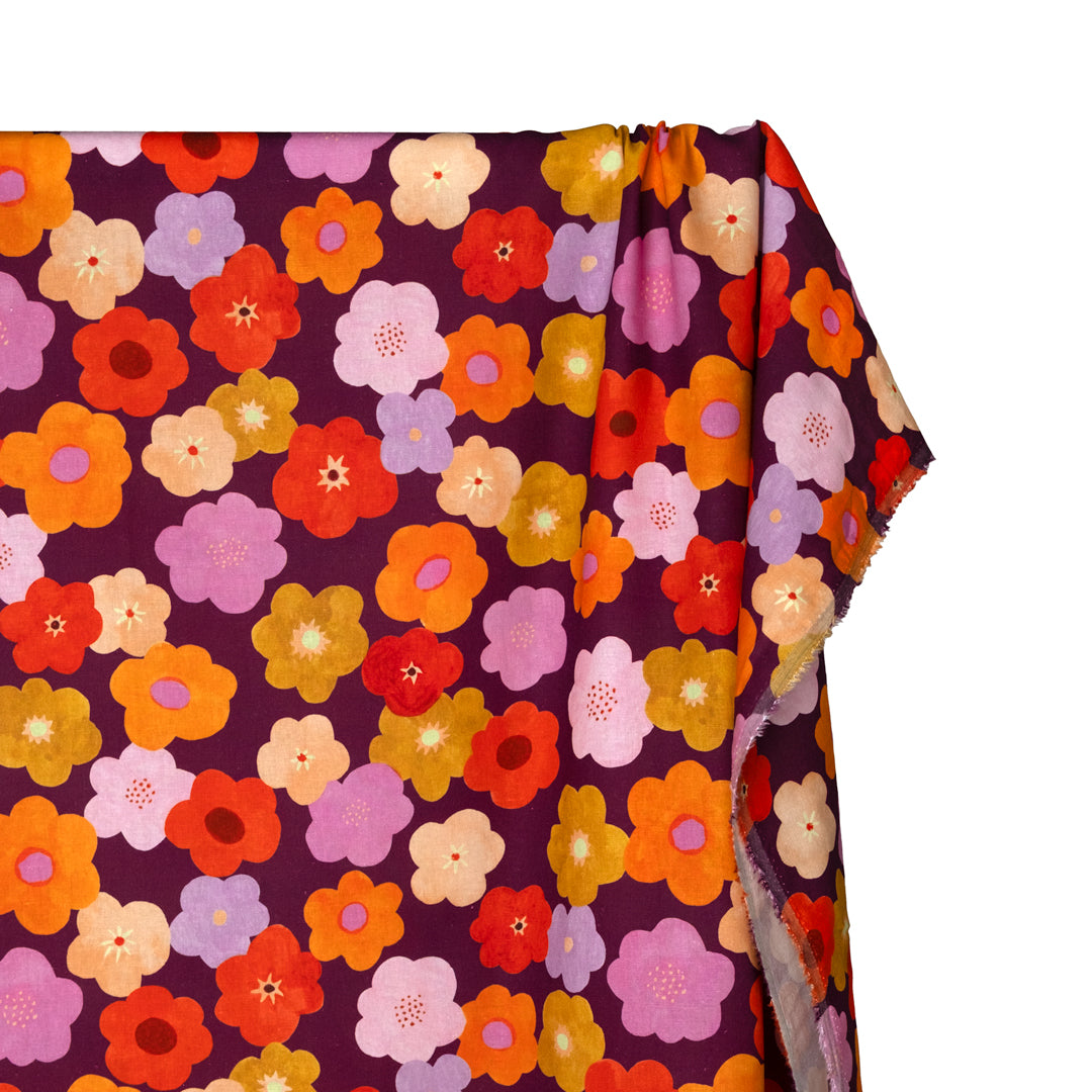 Bubble Blooms Linen Viscose Blend - Fig/Multi | Blackbird Fabrics