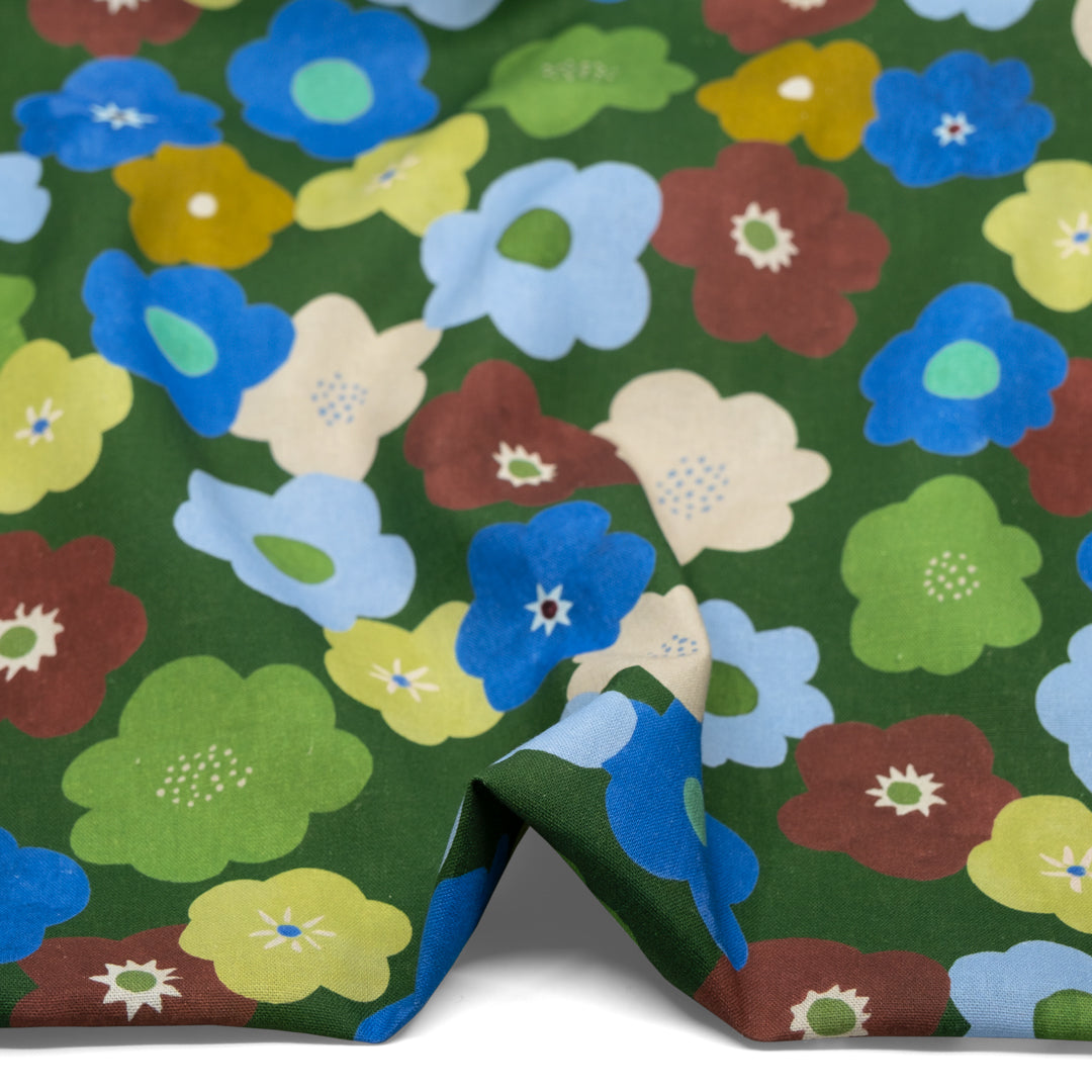Bubble Blooms Linen Viscose Blend - Evergreen/Multi | Blackbird Fabrics