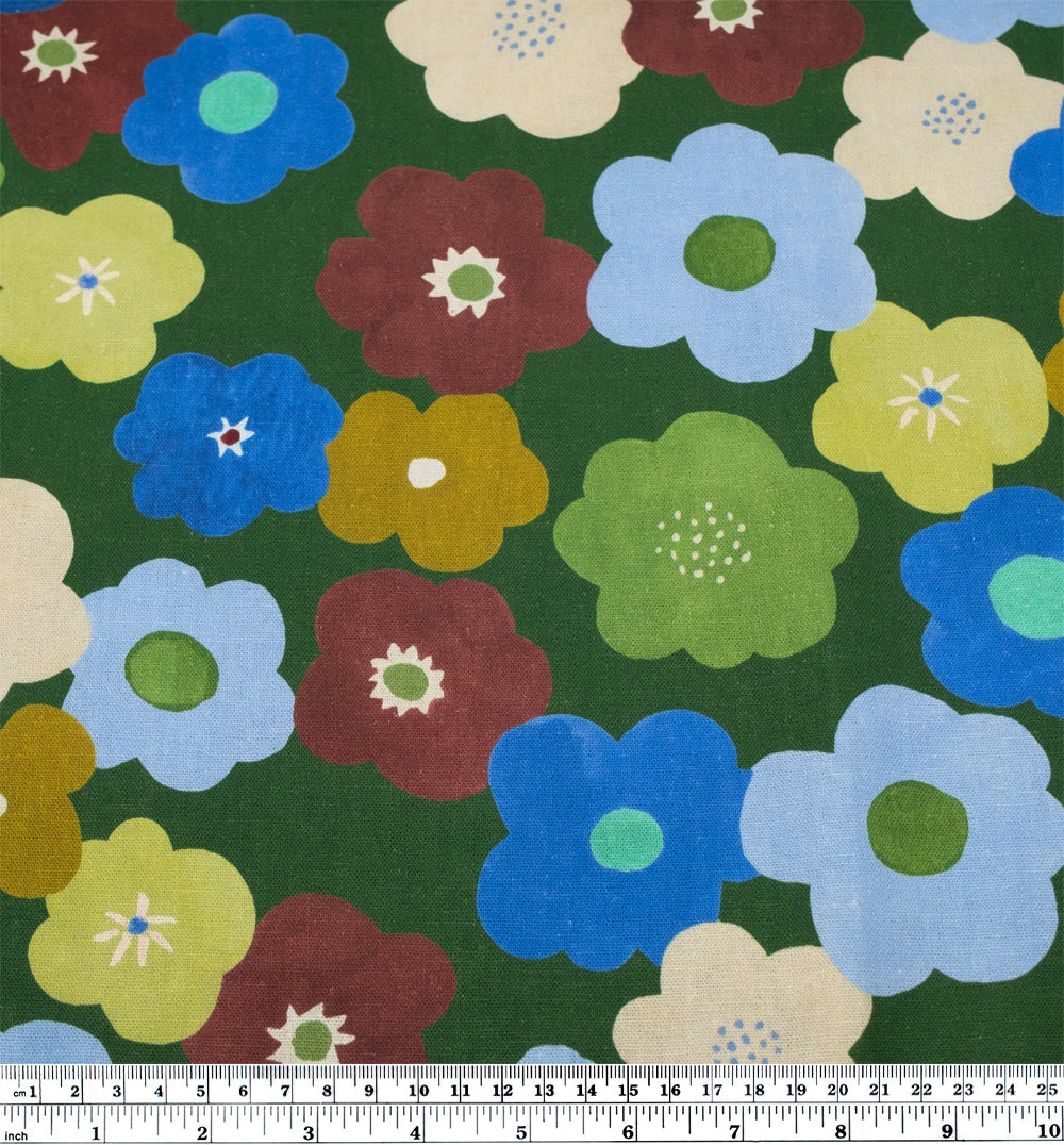 Bubble Blooms Linen Viscose Blend - Evergreen/Multi | Blackbird Fabrics