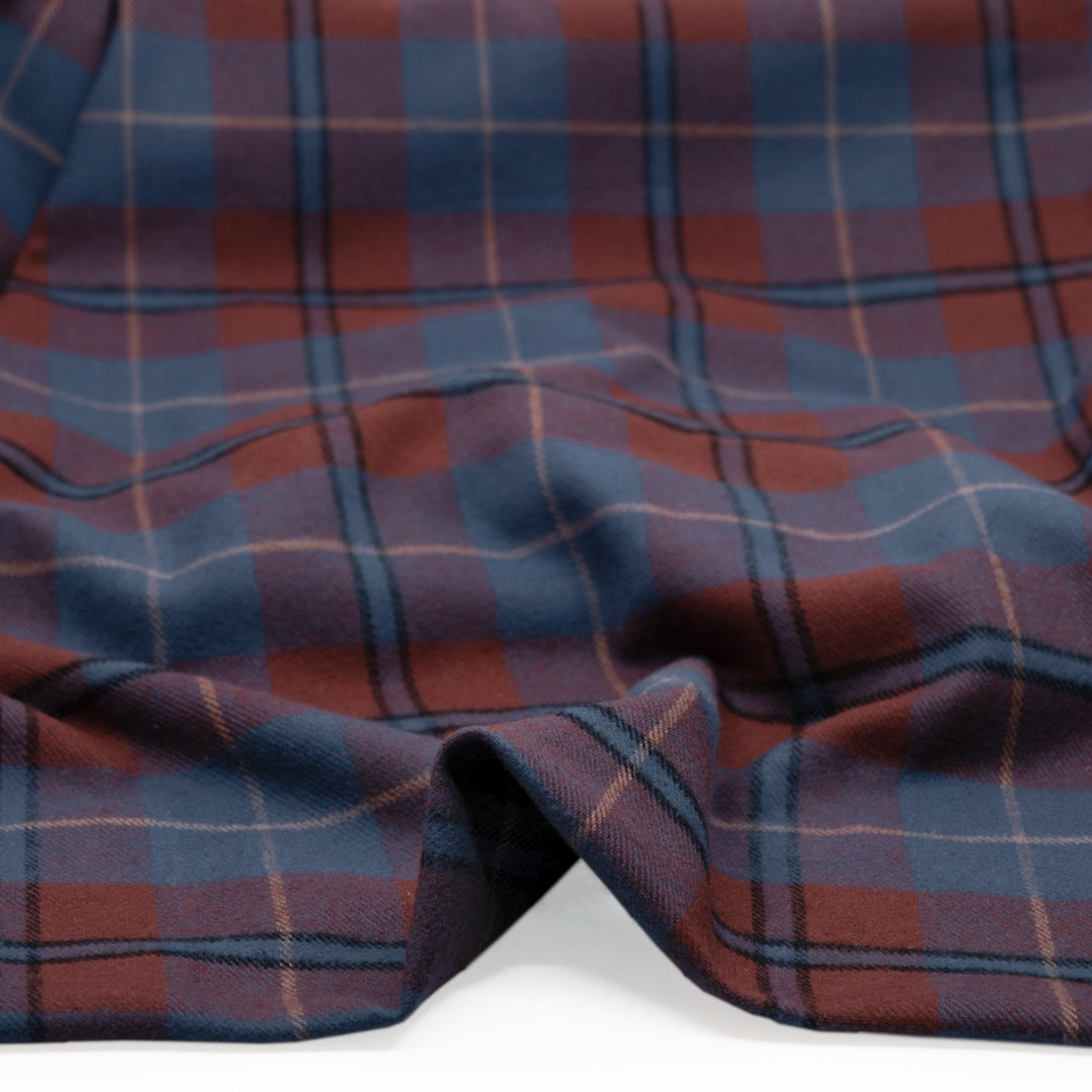 Midweight Plaid Cotton Flannel Twill - Pacific/Spice | Blackbird Fabrics
