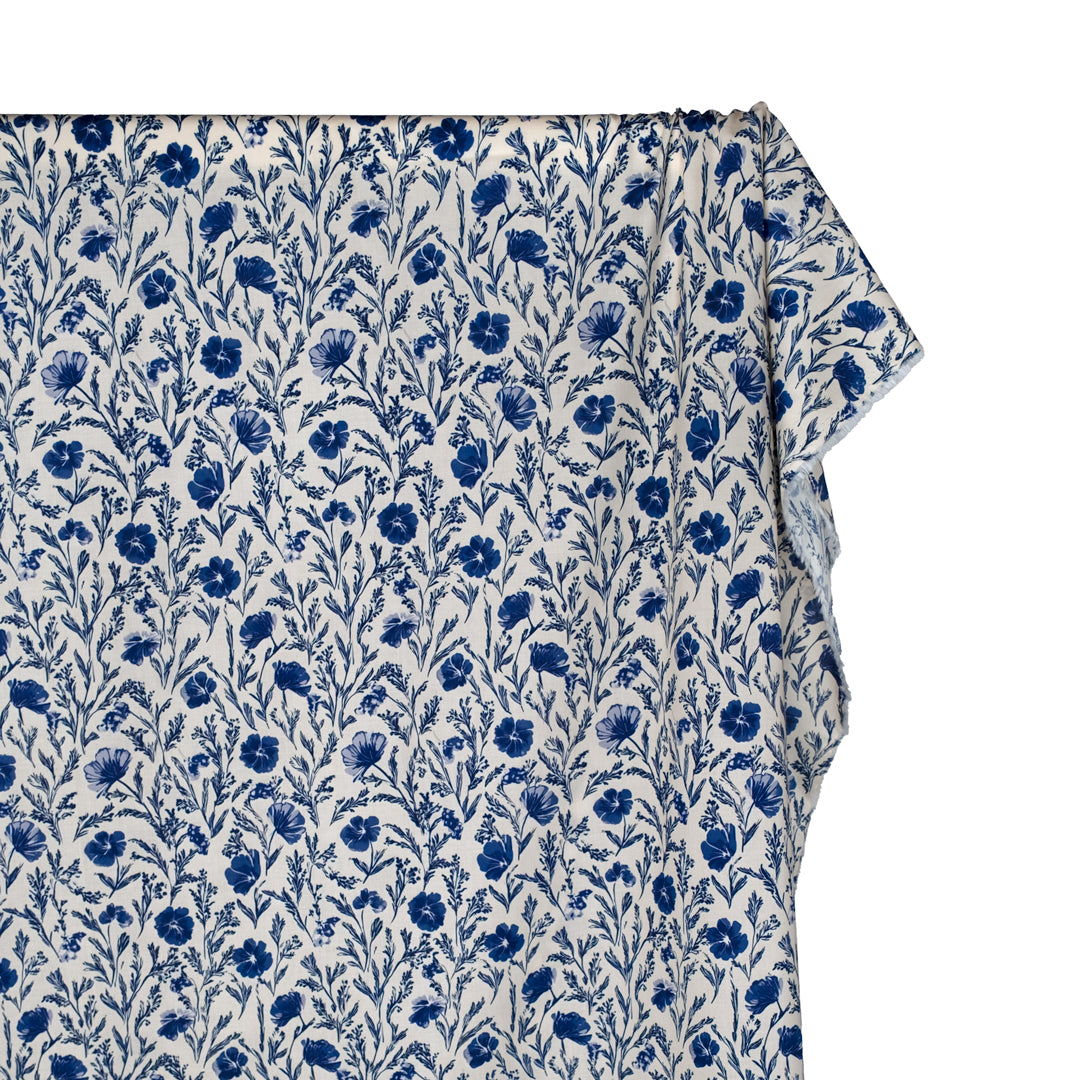 Herbaceous Printed Cotton Lawn - Parchment/Sapphire | Blackbird Fabrics