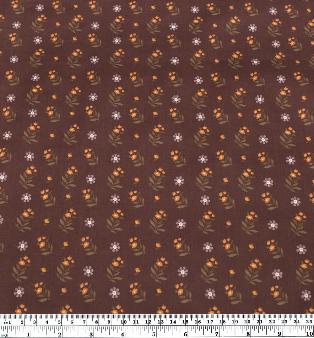 Orchard Stroll Printed Cotton Voile - Cocoa/Clementine/Ivy | Blackbird Fabrics