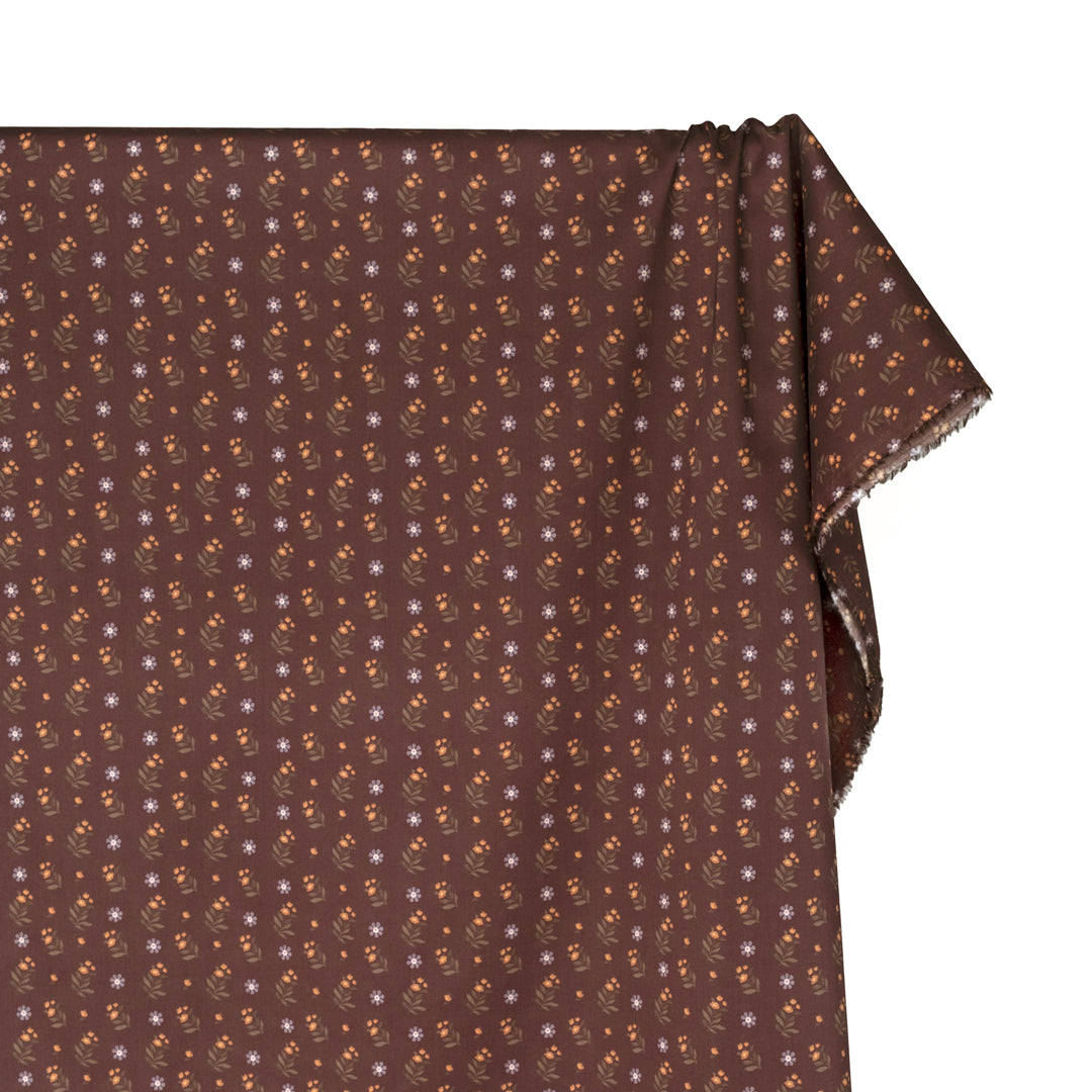 Orchard Stroll Printed Cotton Voile - Cocoa/Clementine/Ivy | Blackbird Fabrics