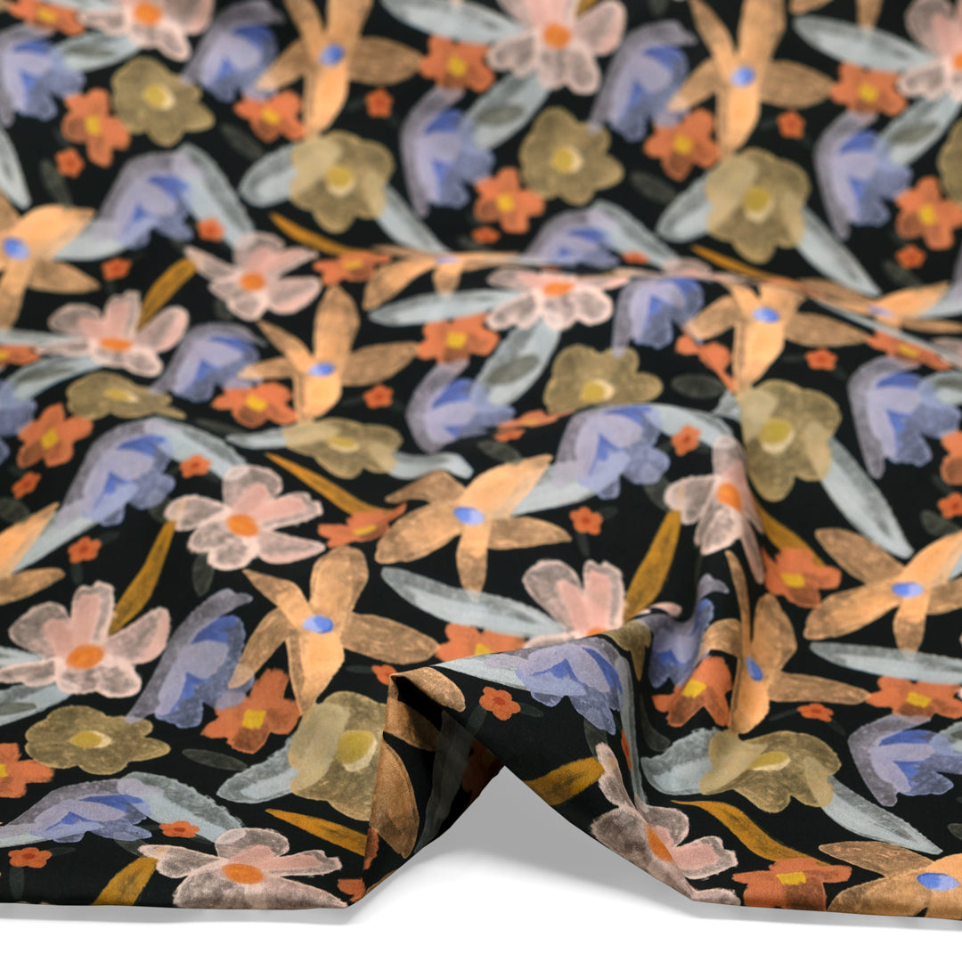 Stained Glass Garden Printed Cotton Voile - Black/Multi | Blackbird Fabrics