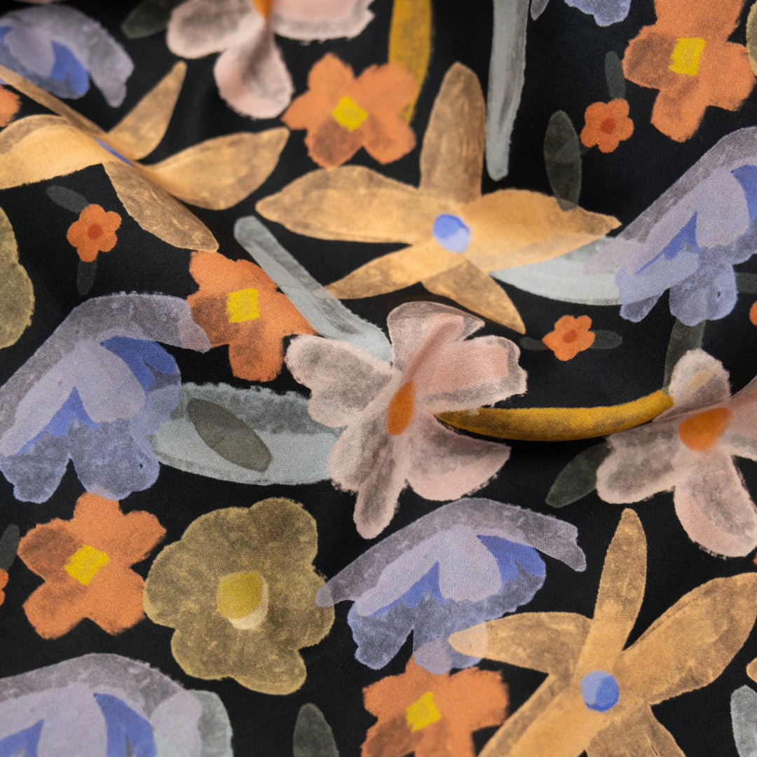 Stained Glass Garden Printed Cotton Voile - Black/Multi | Blackbird Fabrics