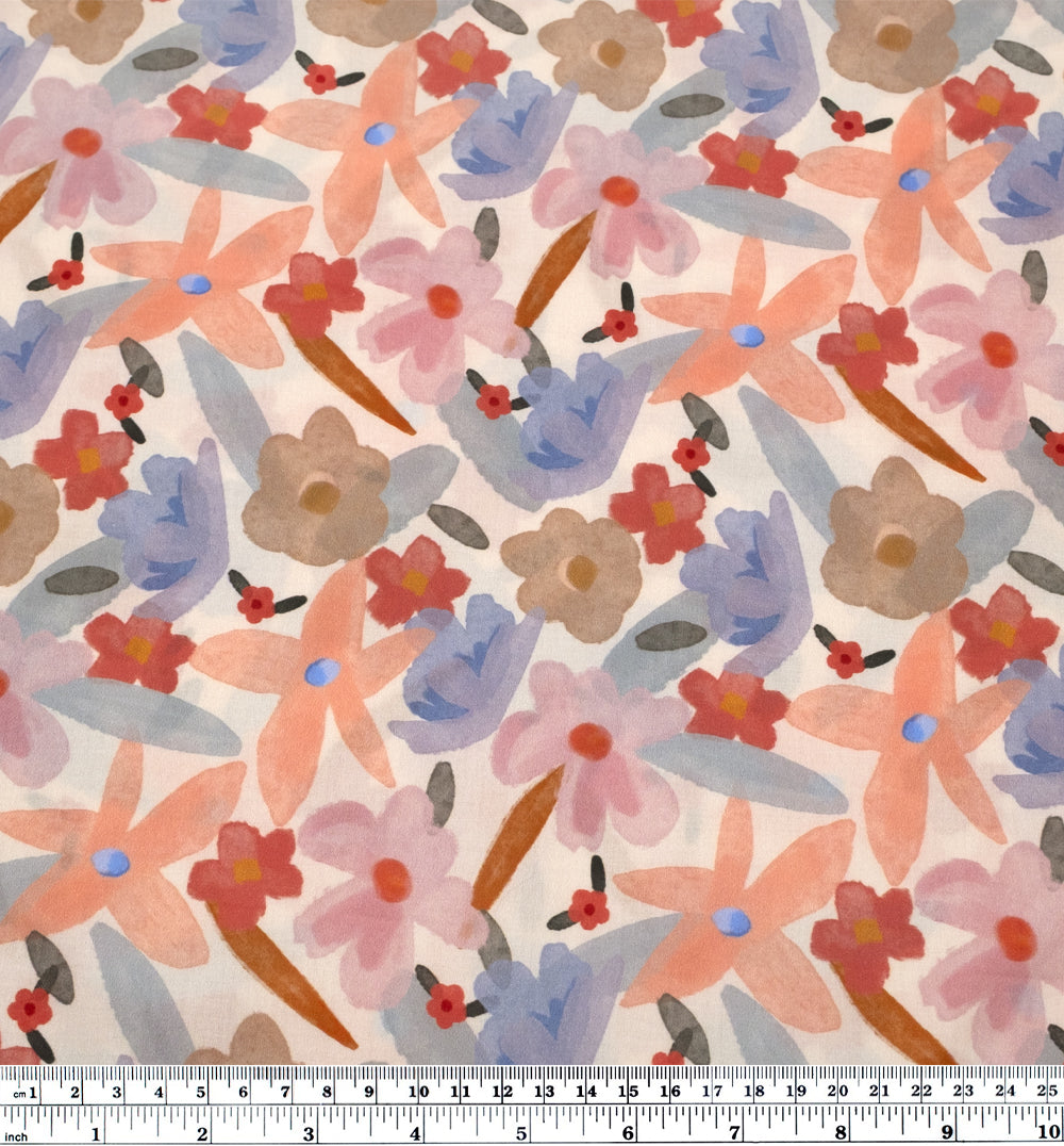 Stained Glass Garden Printed Cotton Lawn - Cream/Multi | Blackbird Fabrics