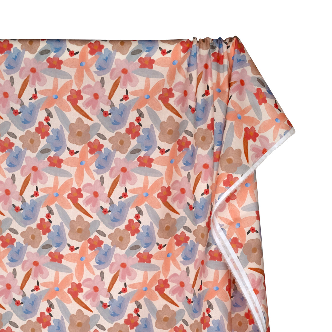 Stained Glass Garden Printed Cotton Lawn - Cream/Multi | Blackbird Fabrics