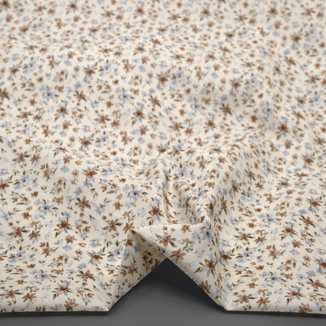 Milk & Honey Printed Cotton Voile - Cream/Mushroom/Glacier | Blackbird Fabrics