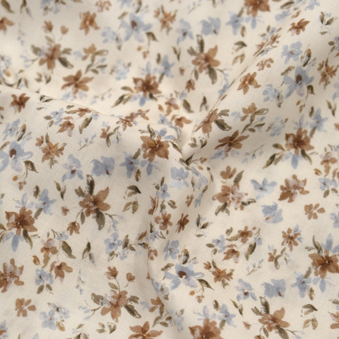 Milk & Honey Printed Cotton Voile - Cream/Mushroom/Glacier | Blackbird Fabrics