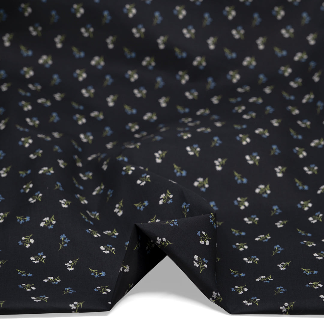Forget Me Not Printed Cotton Voile - Ink/Cornflower/White | Blackbird Fabrics