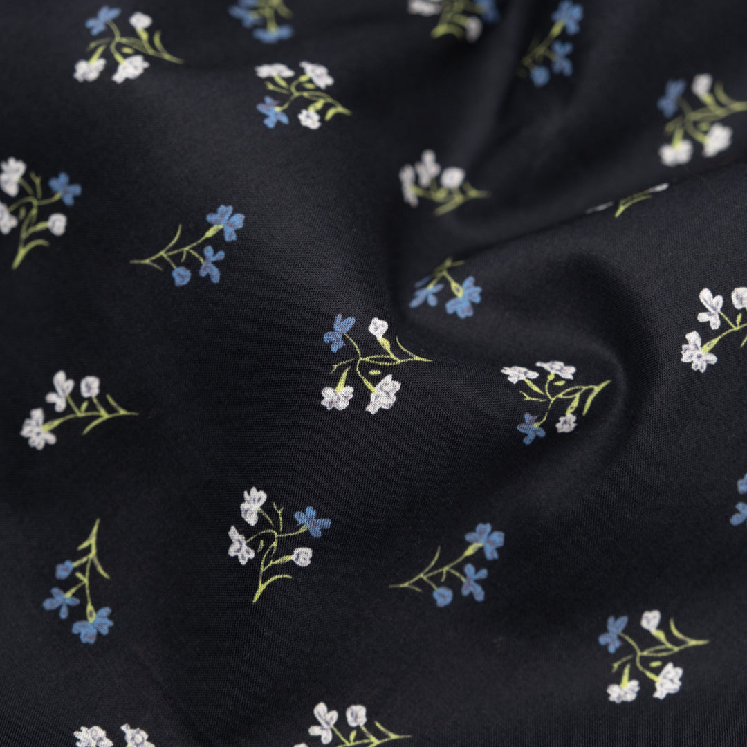 Forget Me Not Printed Cotton Voile - Ink/Cornflower/White | Blackbird Fabrics