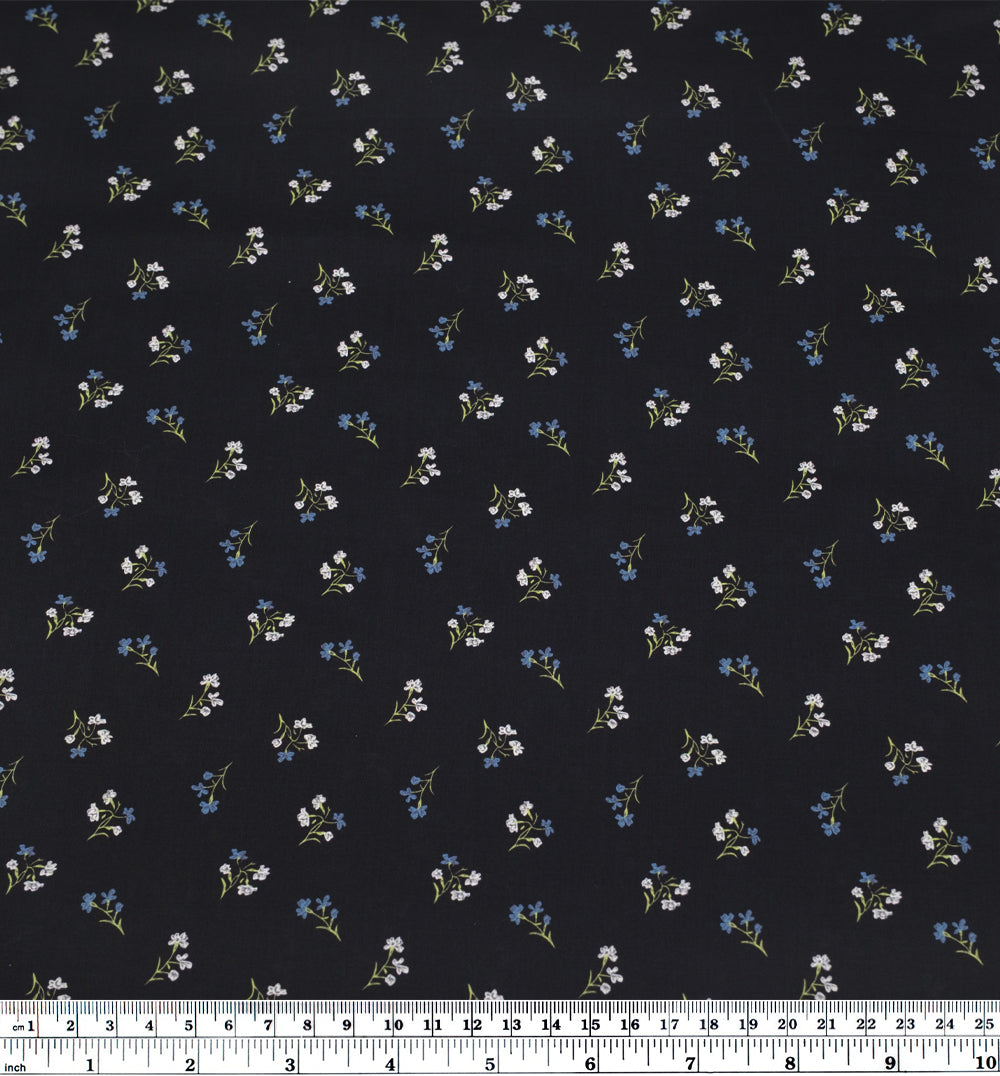 Forget Me Not Printed Cotton Voile - Ink/Cornflower/White | Blackbird Fabrics