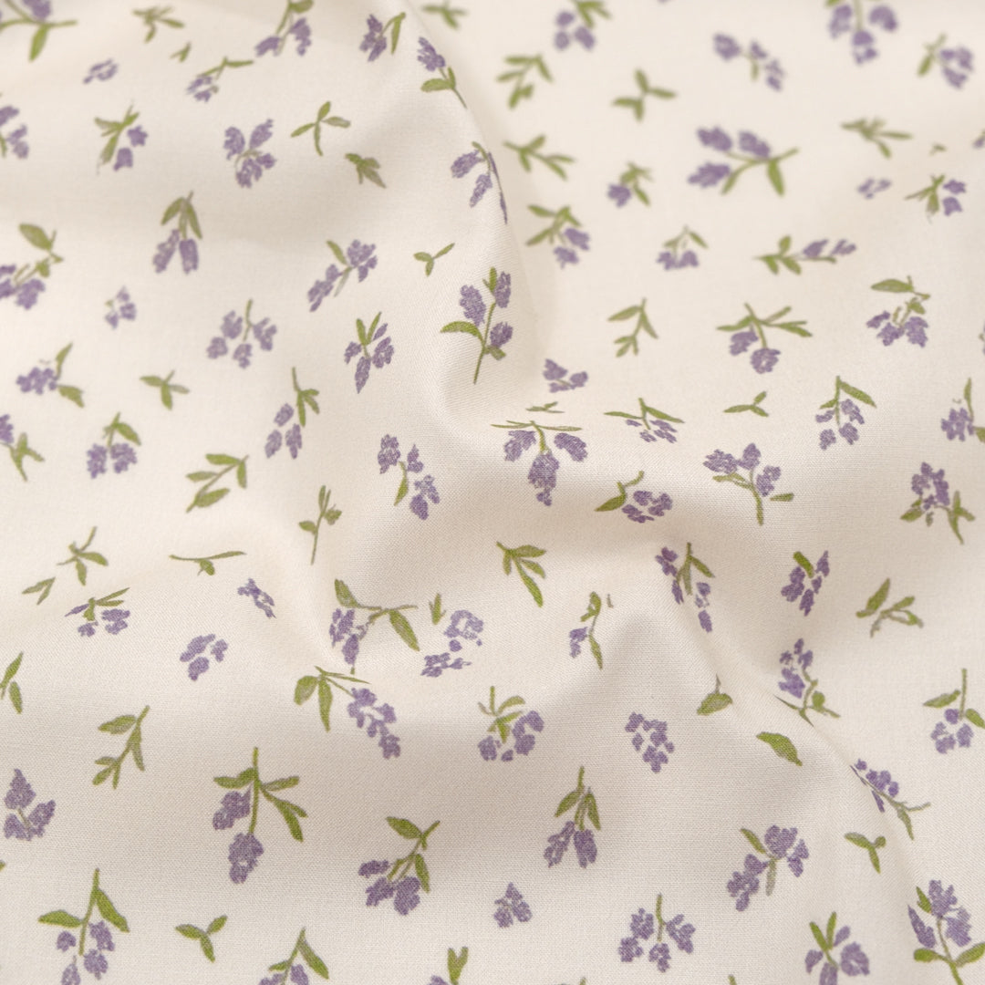 French Lavender Printed Cotton Lawn - Ivory/Wisteria | Blackbird Fabrics