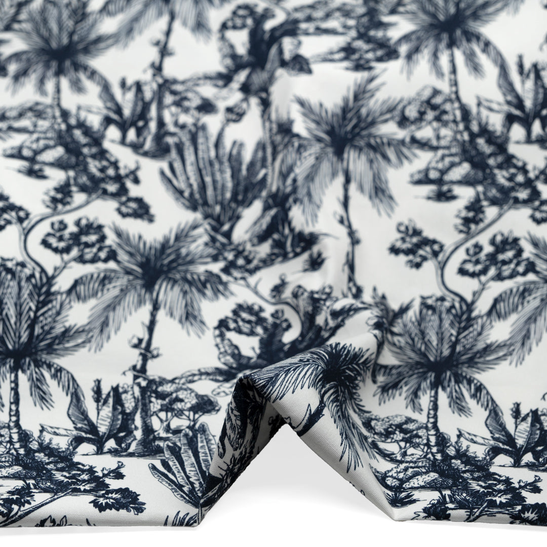 Lush Palms Printed 6oz Organic Cotton - Ink/White | Blackbird Fabrics
