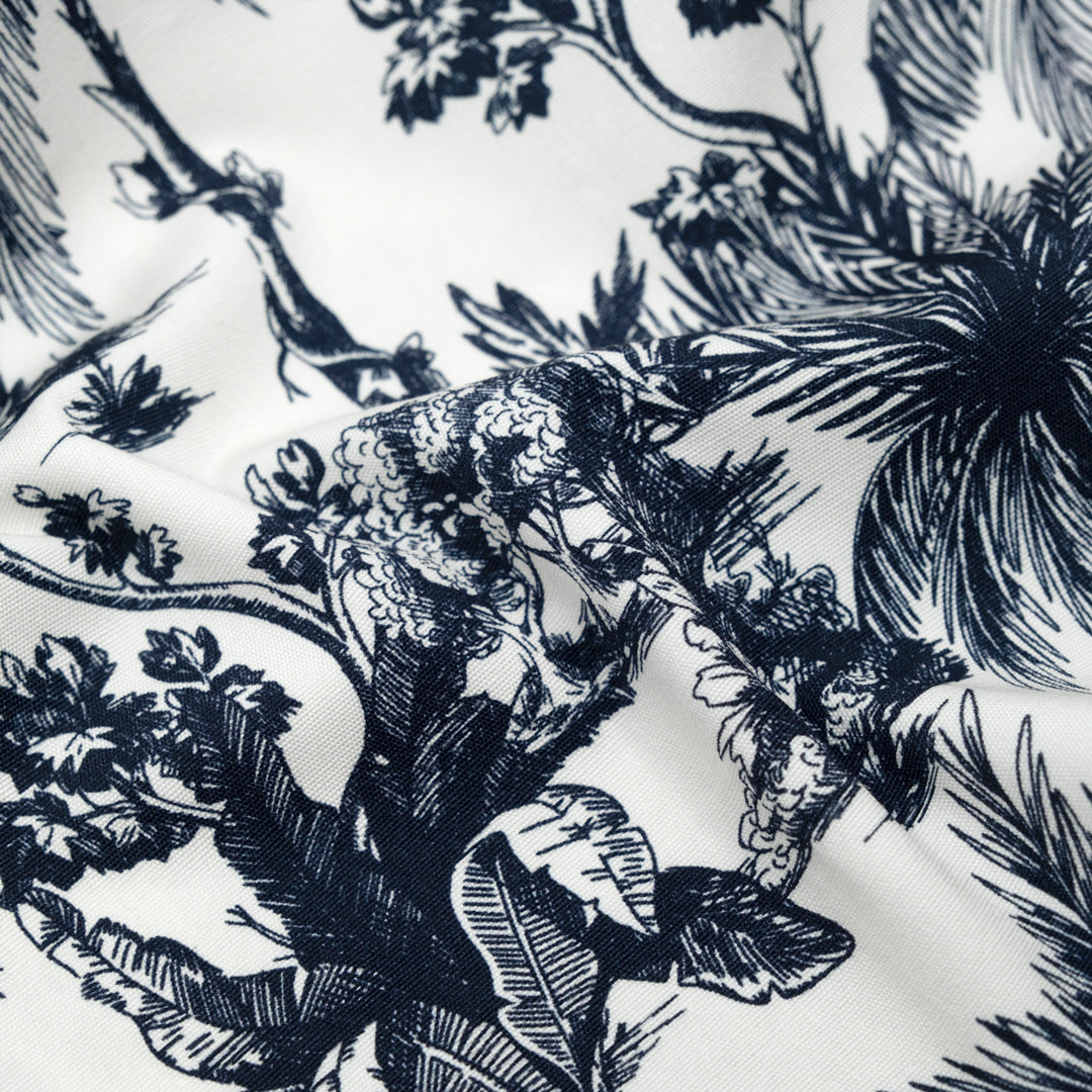 Lush Palms Printed 6oz Organic Cotton - Ink/White | Blackbird Fabrics