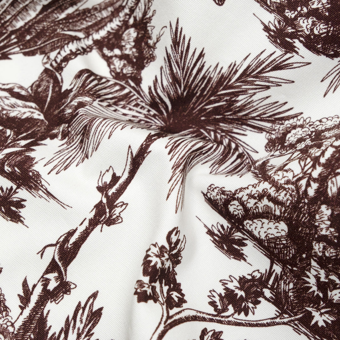 Lush Palms Printed 6oz Organic Cotton - Maroon/White | Blackbird Fabrics