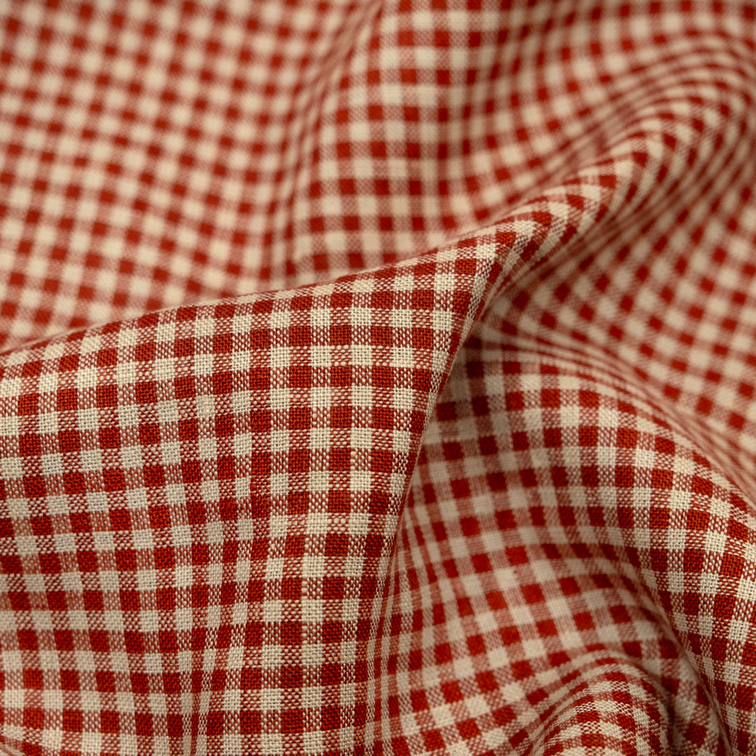 Petite Gingham Linen - Madder/Birch | Blackbird Fabrics