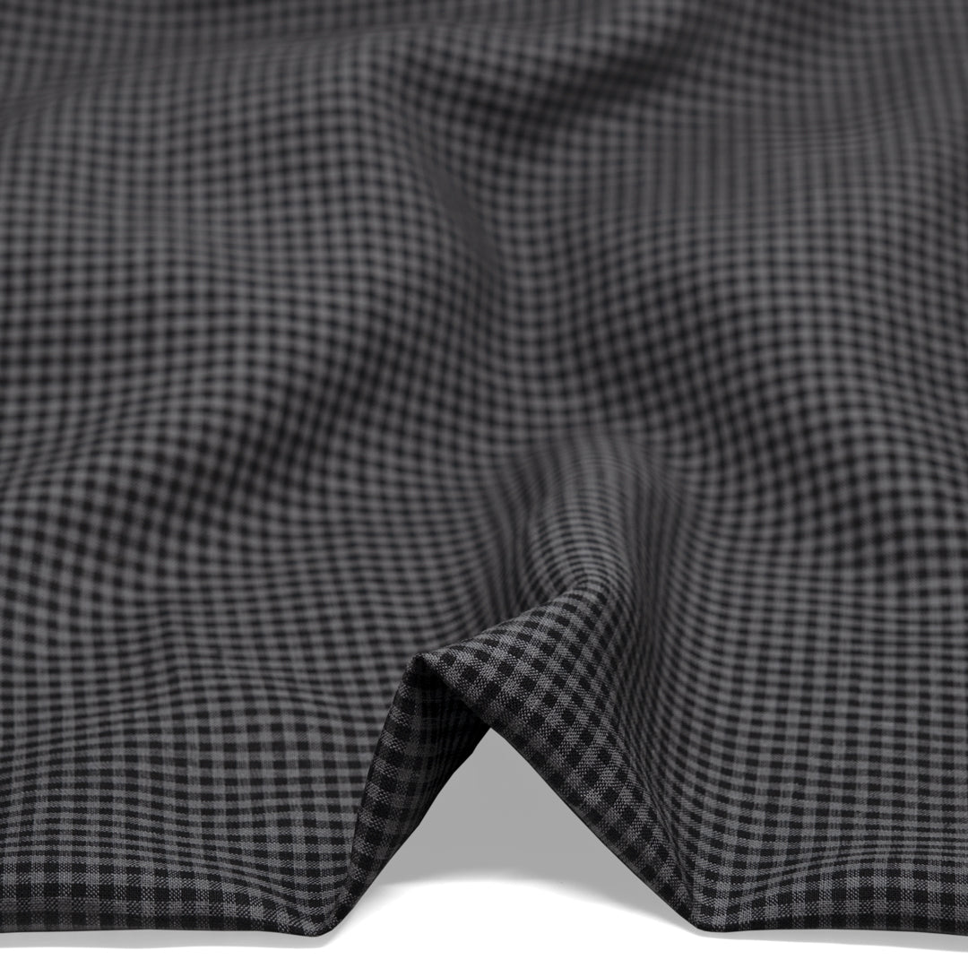Petite Gingham Linen - Slate/Black | Blackbird Fabrics