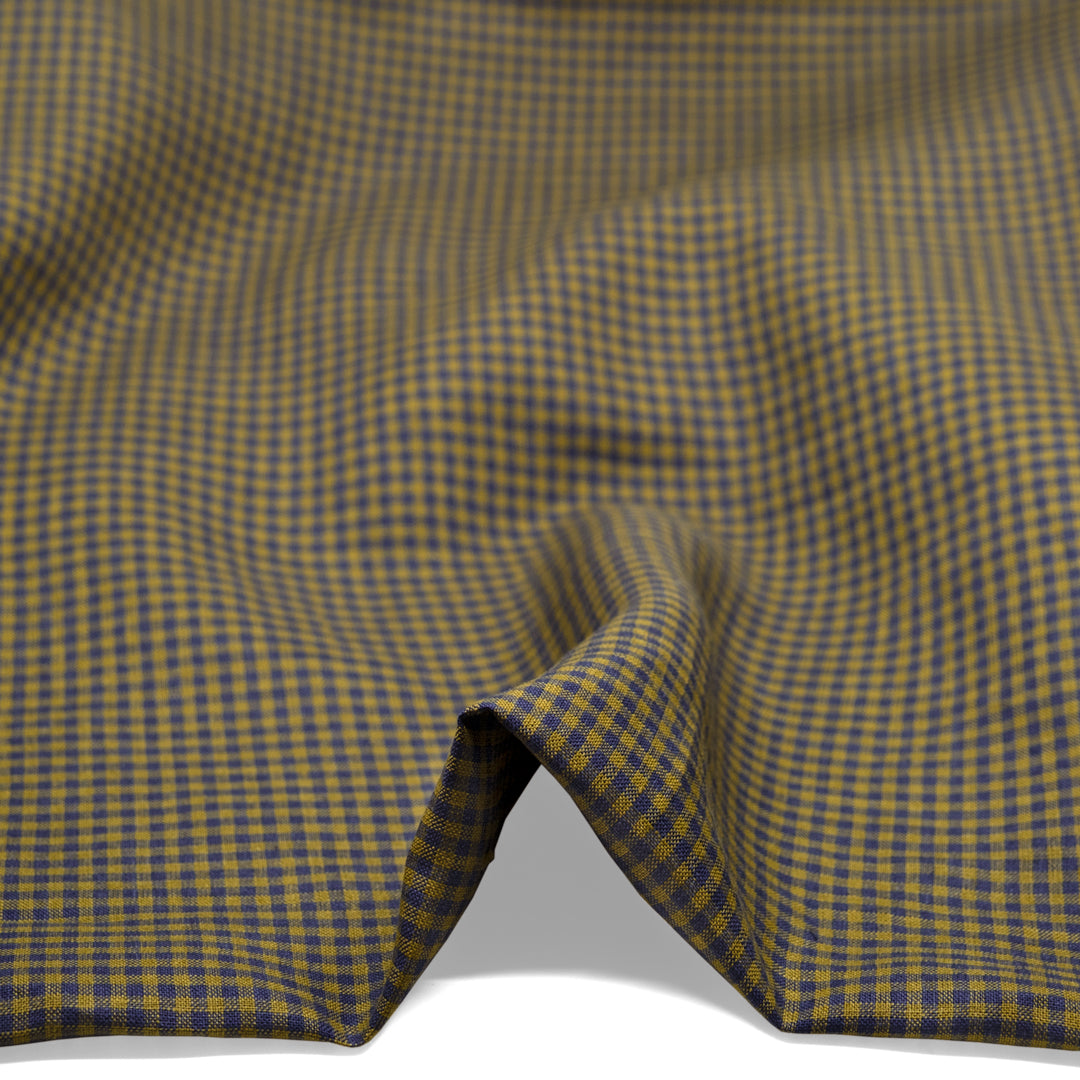 Petite Gingham Linen - Ocean/Cactus | Blackbird Fabrics