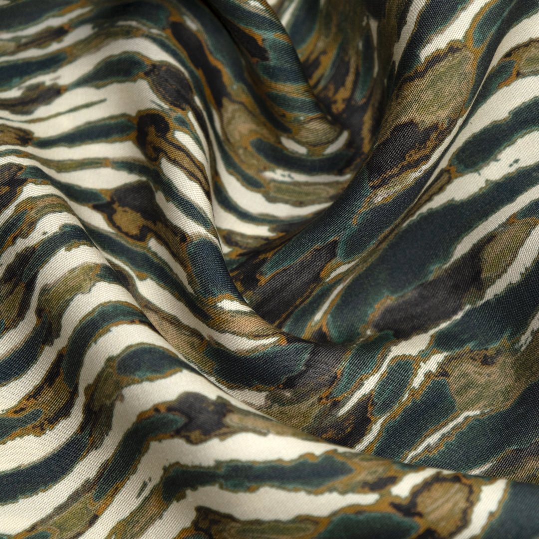 Agate Swirl TENCEL™ Lyocell Twill - Ivory/Midnight Spruce | Blackbird Fabrics