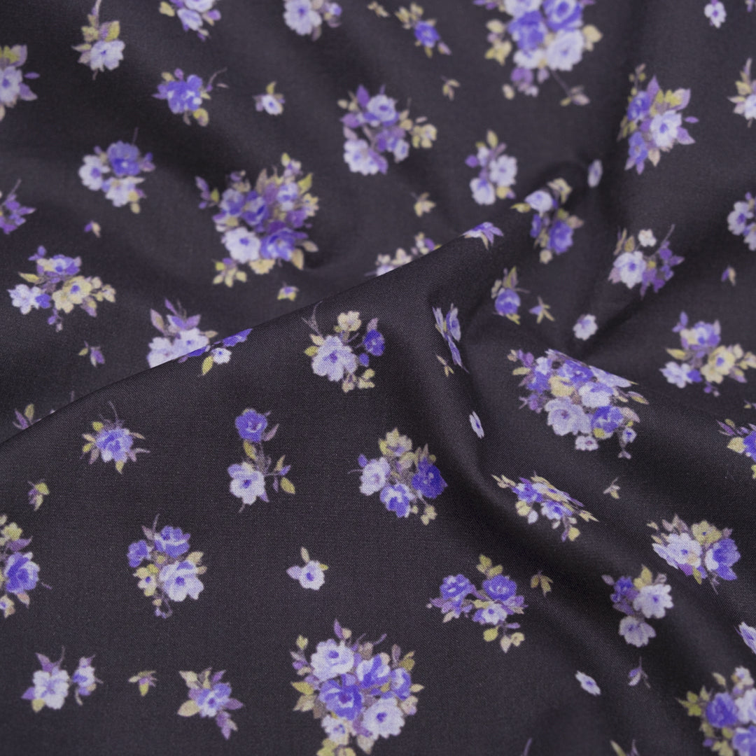 Swoon Printed Cotton Lawn - Raven/Lavender | Blackbird Fabrics