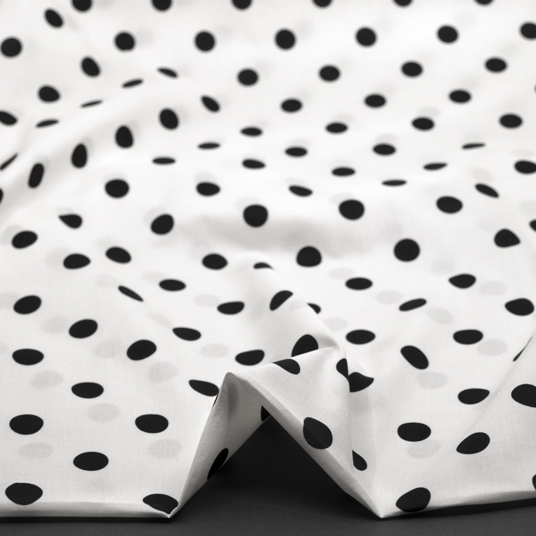 Big Dots Printed Cotton Lawn - Ivory/Black | Blackbird Fabrics