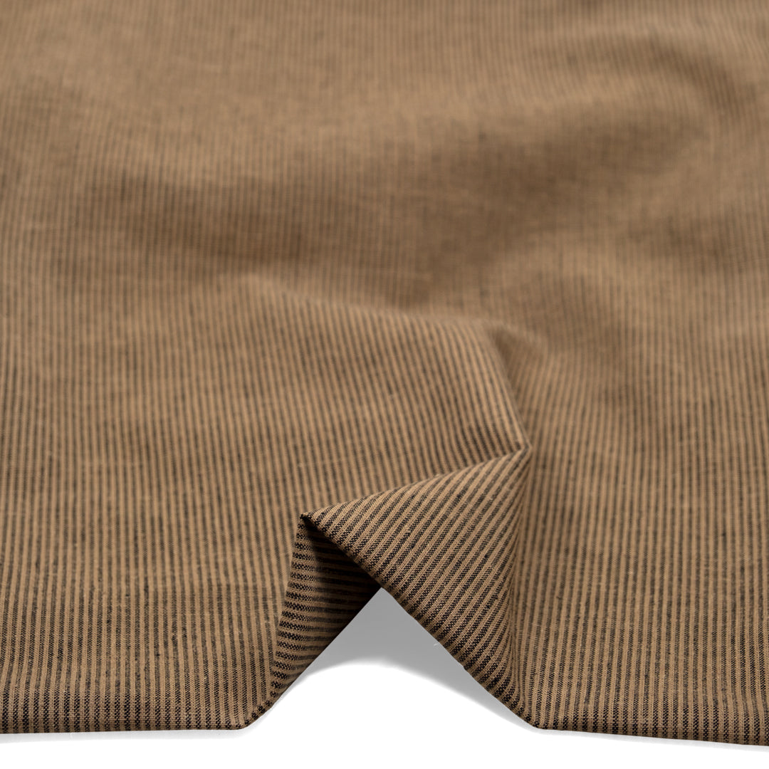 Narrow Stripe Go-To Linen Cotton Blend - Walnut/Black | Blackbird Fabrics