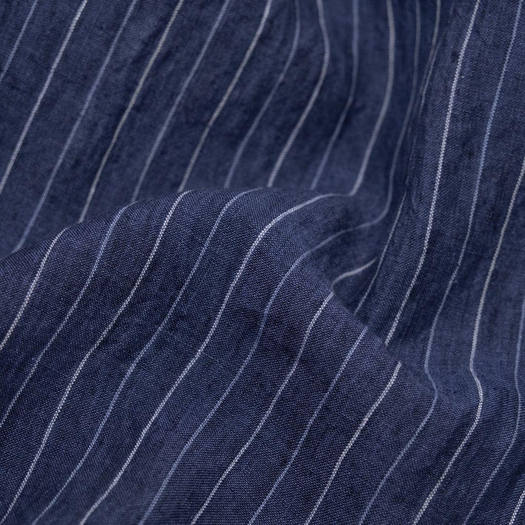 Pinstripe Stonewashed Linen - Denim | Blackbird Fabrics