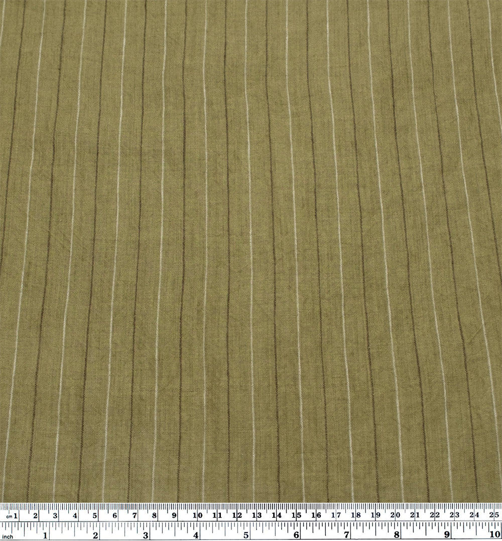 Pinstripe Stonewashed Linen - Green Pea | Blackbird Fabrics